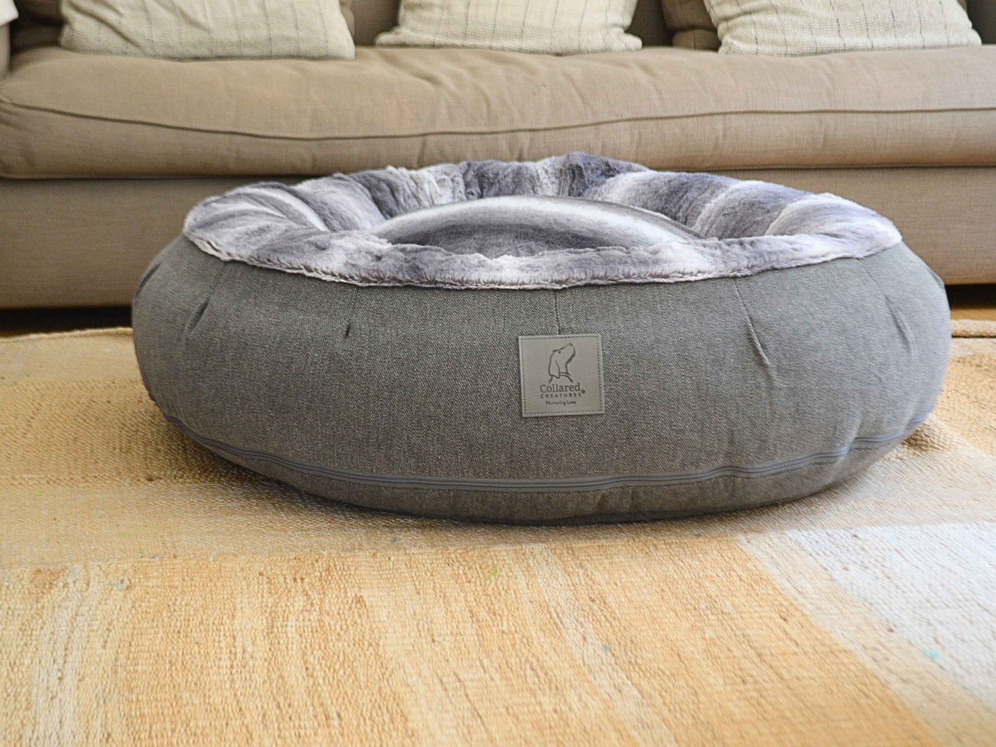 Donut Dog Bed – Grey Luxury Calming Orthopedic Washable Nest for Small, Medium, Large & XL Dogs