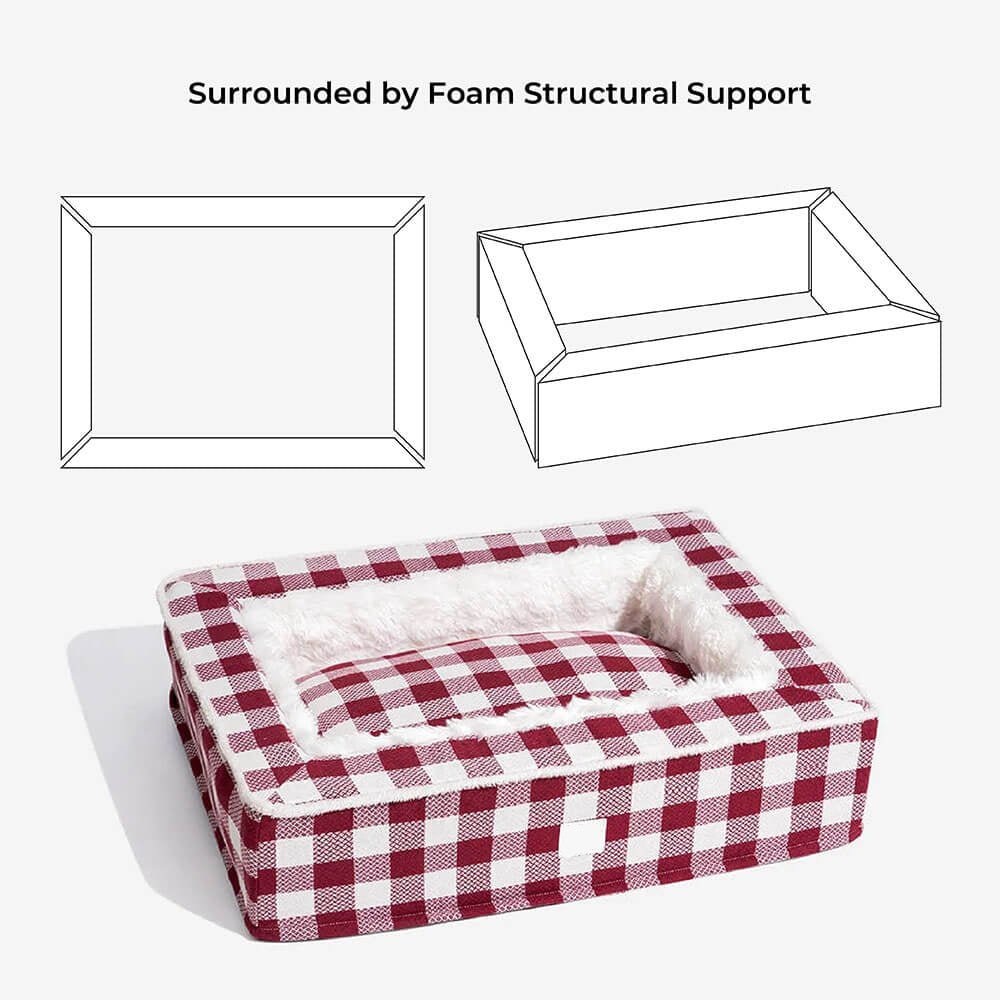 Calming Dog Bed – Festive Tartan Anti-Anxiety Plush Nest with Washable Cover & Orthopedic Foam Support (M–XL)