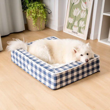 Calming Dog Bed – Festive Tartan Anti-Anxiety Plush Nest with Washable Cover & Orthopedic Foam Support (M–XL)