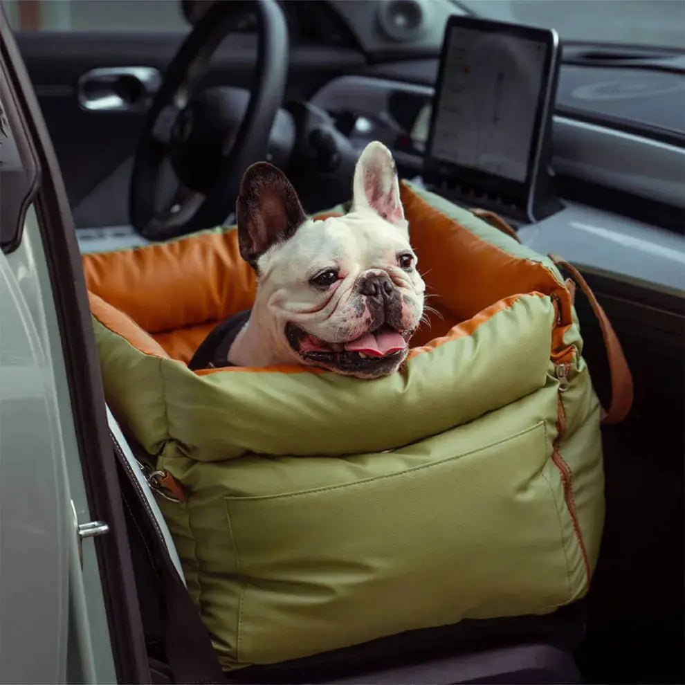 Dog Car Seat & Booster Bed – Faux-Leather, Safety Tether