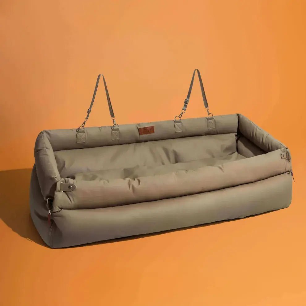 Dog Car Seat & Booster Bed – Faux-Leather, Safety Tether