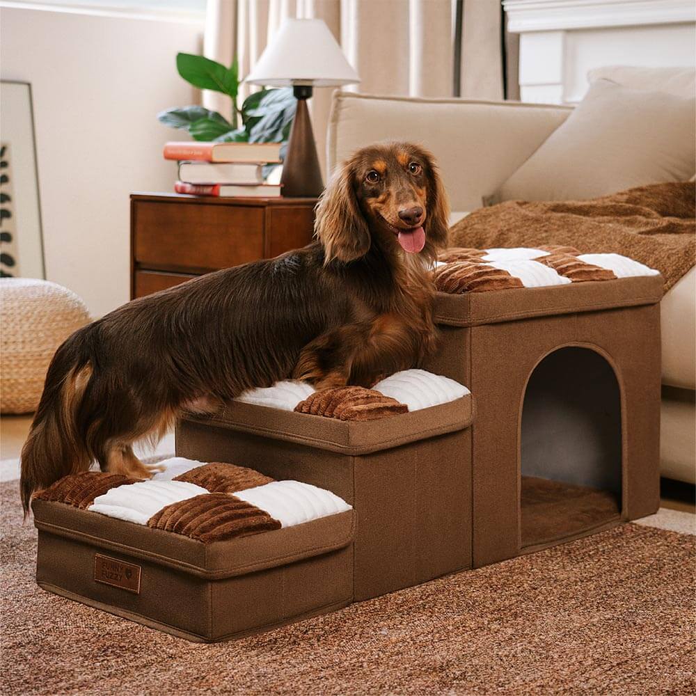 Chessboard Handcrafted Dog Steps With Storage And Condo - Napsteps