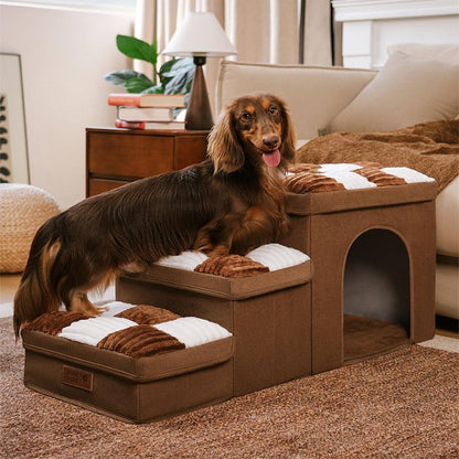 Chessboard Handcrafted Dog Steps With Storage And Condo - Napsteps