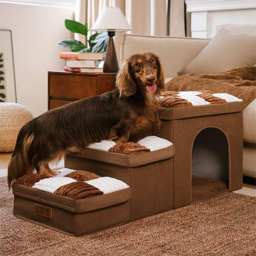 Chessboard Handcrafted Dog Steps With Storage And Condo - Napsteps