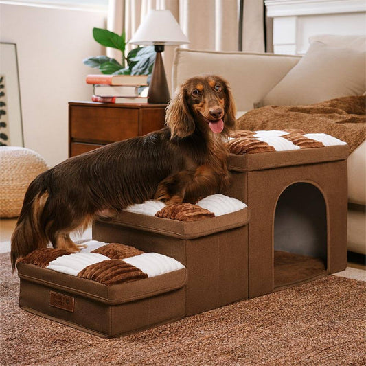 Chessboard Handcrafted Dog Steps With Storage And Condo - Napsteps