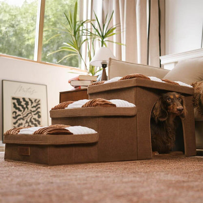 Chessboard Handcrafted Dog Steps With Storage And Condo - Napsteps