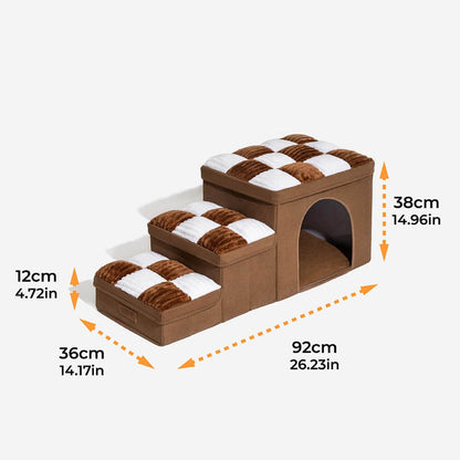 Chessboard Handcrafted Dog Steps With Storage And Condo - Napsteps