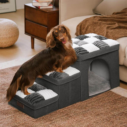Chessboard Handcrafted Dog Steps With Storage And Condo - Napsteps