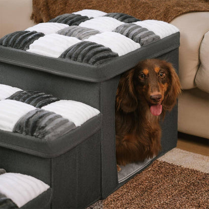 Chessboard Handcrafted Dog Steps With Storage And Condo - Napsteps