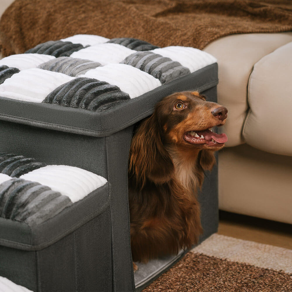Chessboard Handcrafted Dog Steps With Storage And Condo - Napsteps