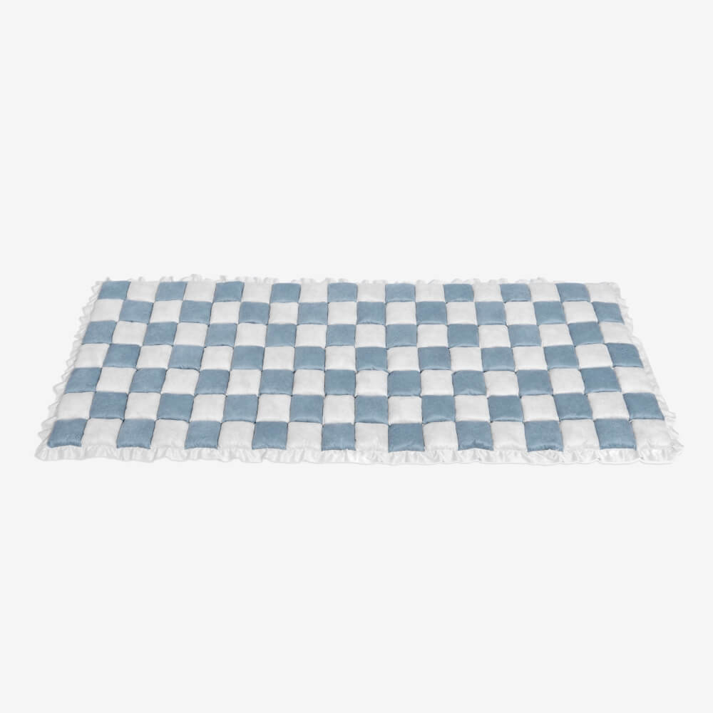 Cream-colored Large Plaid Square Fuzzy Pet Mat Bed
