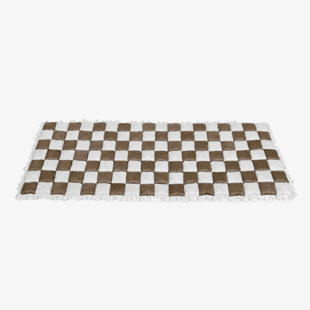 Cream-colored Large Plaid Square Fuzzy Pet Mat Bed