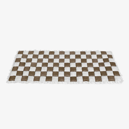 Cream-colored Large Plaid Square Fuzzy Pet Mat Bed