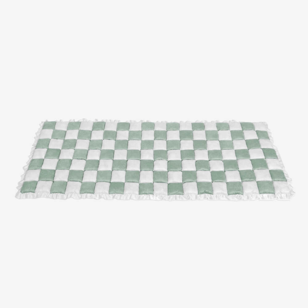 Cream-colored Large Plaid Square Fuzzy Pet Mat Bed