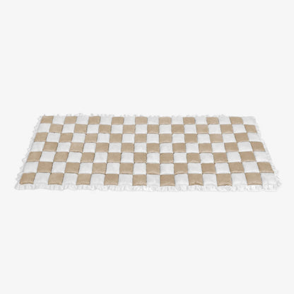 Cream-colored Large Plaid Square Fuzzy Pet Mat Bed