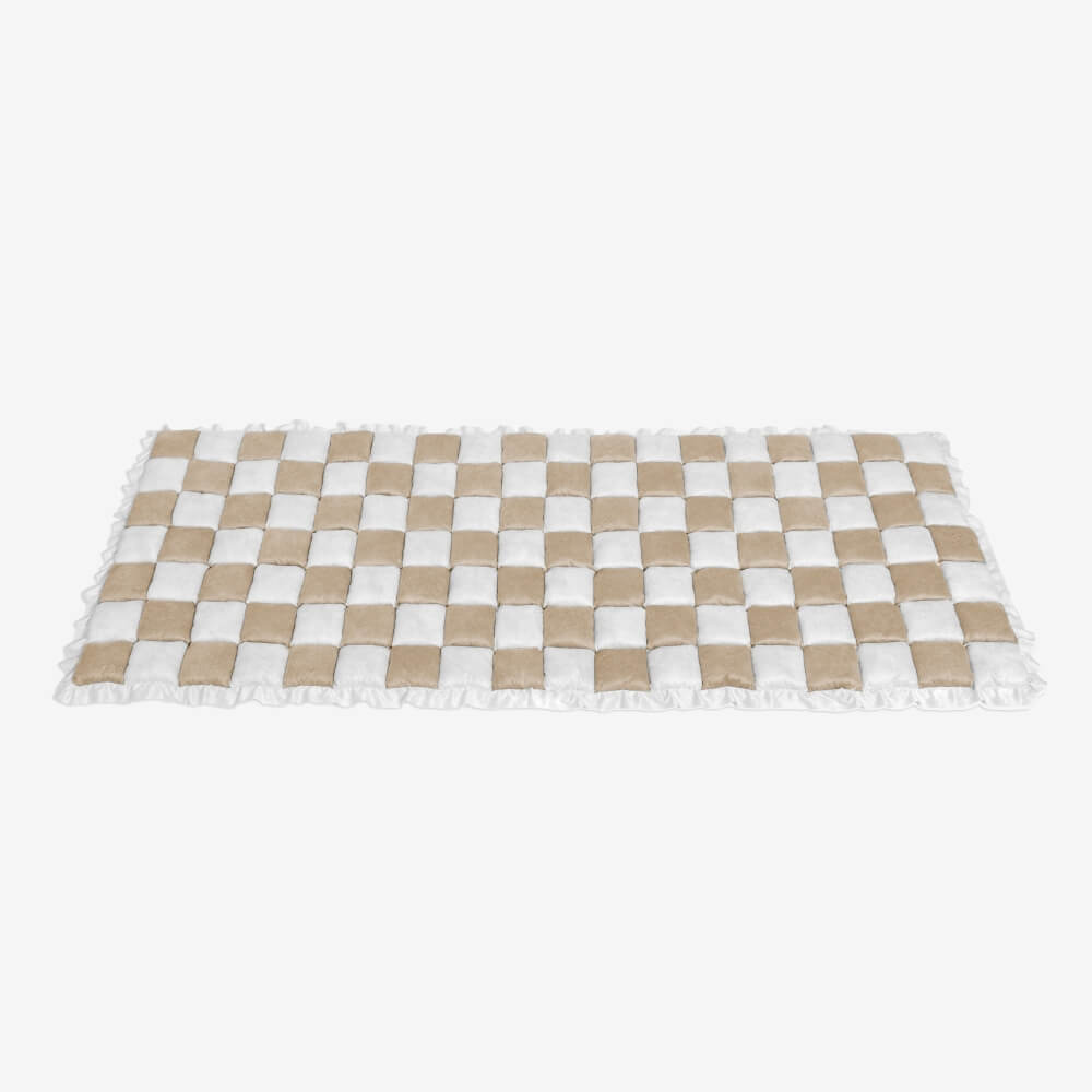 Cream-colored Large Plaid Square Fuzzy Pet Mat Bed