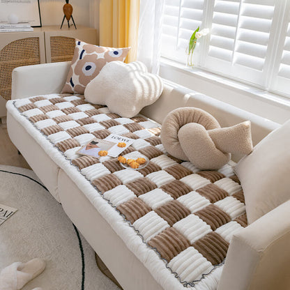 Cream-colored Large Plaid Square Fuzzy Pet Mat Bed