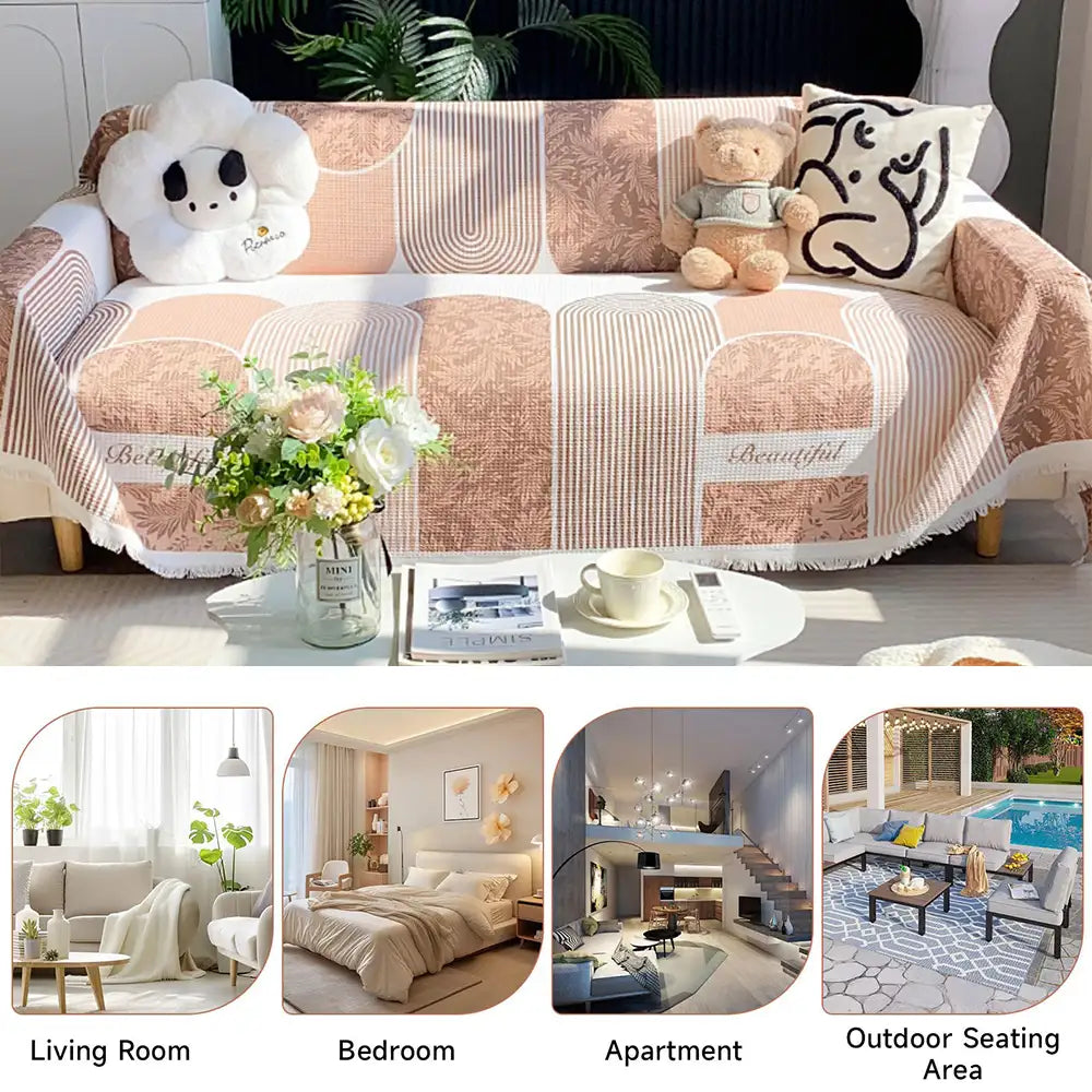 Waffle Texture Fabric Breathable Skin-Friendly Furniture Decorative Couch Cover - FUNNYFUZZY