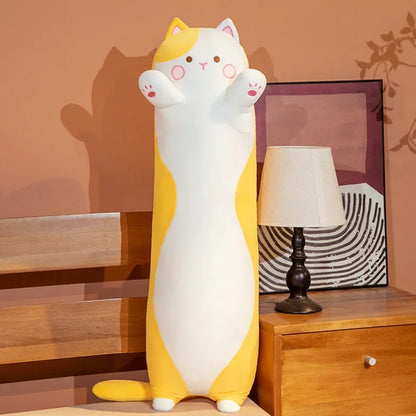 Giant Cats Plush Toy Cylidrical Animal Bolster Pillow Cat Stuffed Plushie Children Sleeping Friend Gift