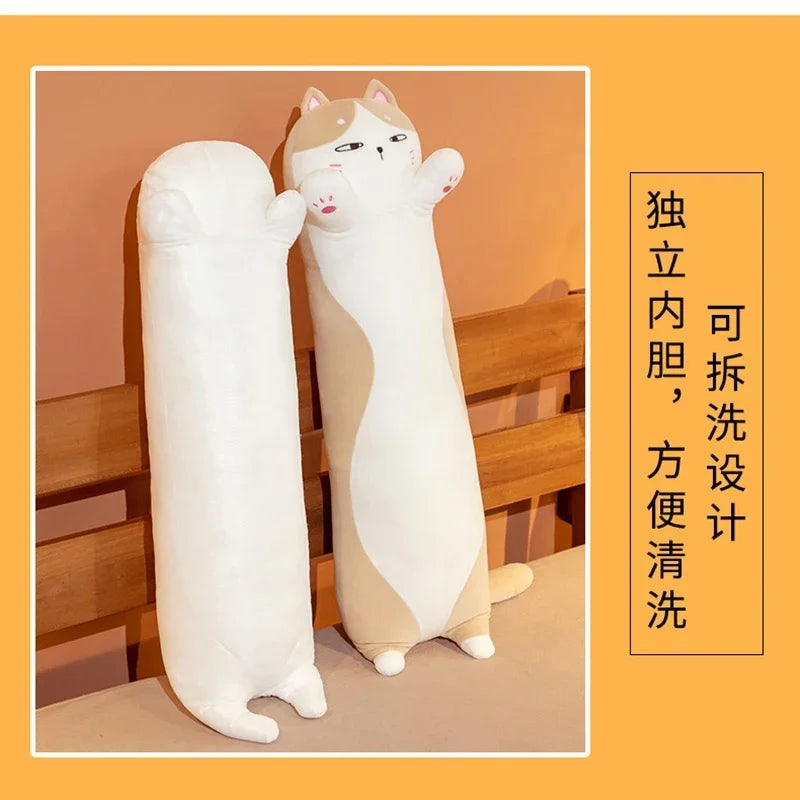 Giant Cats Plush Toy Cylidrical Animal Bolster Pillow Cat Stuffed Plushie Children Sleeping Friend Gift