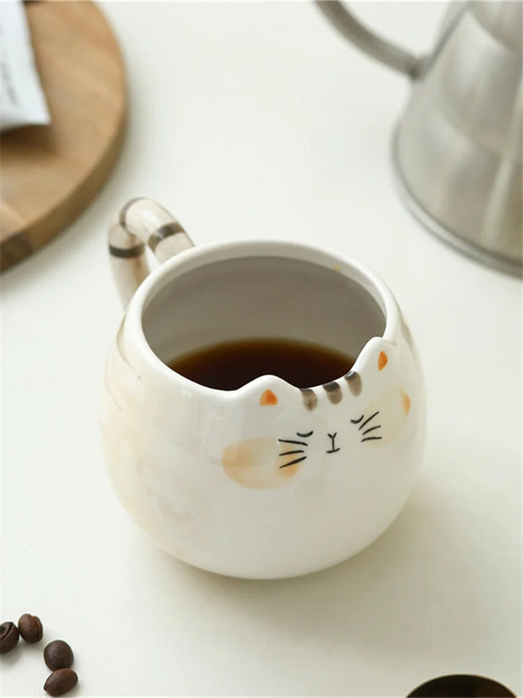 Cute ceramic cup, cat shaped mug, milk, coffee, and water cups
