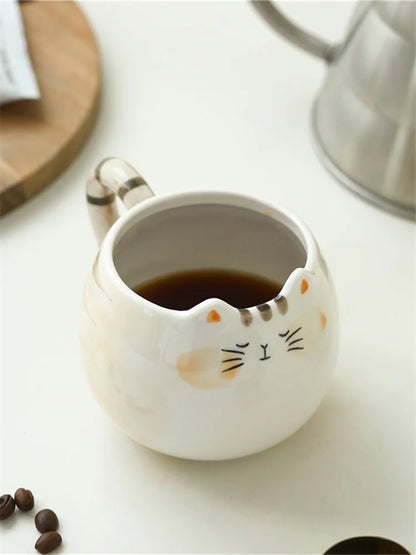 Cute ceramic cup, cat shaped mug, milk, coffee, and water cups