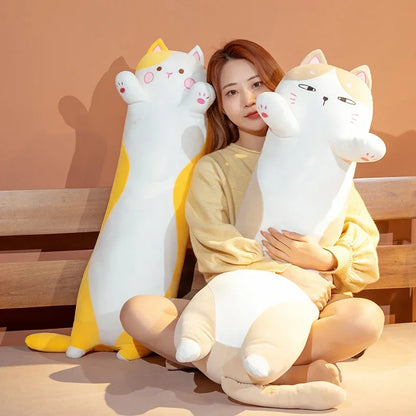 Giant Cats Plush Toy Cylidrical Animal Bolster Pillow Cat Stuffed Plushie Children Sleeping Friend Gift