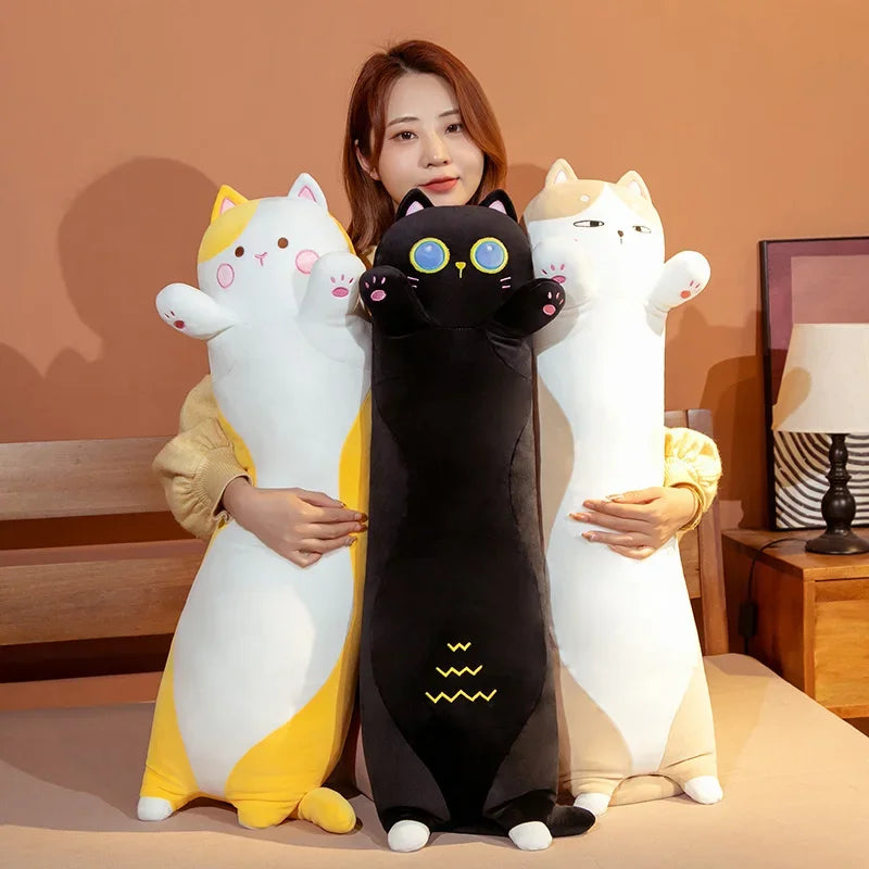 Giant Cats Plush Toy Cylidrical Animal Bolster Pillow Cat Stuffed Plushie Children Sleeping Friend Gift
