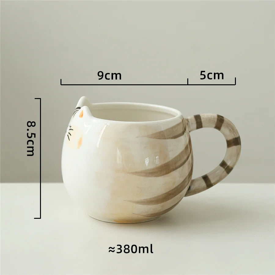 Cute ceramic cup, cat shaped mug, milk, coffee, and water cups