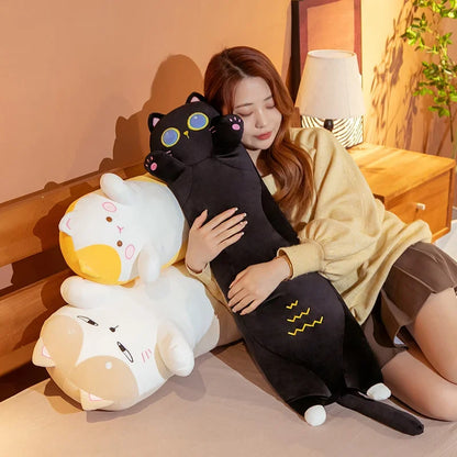 Giant Cats Plush Toy Cylidrical Animal Bolster Pillow Cat Stuffed Plushie Children Sleeping Friend Gift