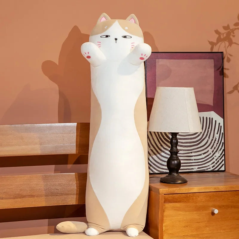 Giant Cats Plush Toy Cylidrical Animal Bolster Pillow Cat Stuffed Plushie Children Sleeping Friend Gift