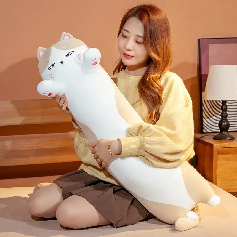 Giant Cats Plush Toy Cylidrical Animal Bolster Pillow Cat Stuffed Plushie Children Sleeping Friend Gift