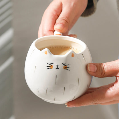 Cute ceramic cup, cat shaped mug, milk, coffee, and water cups
