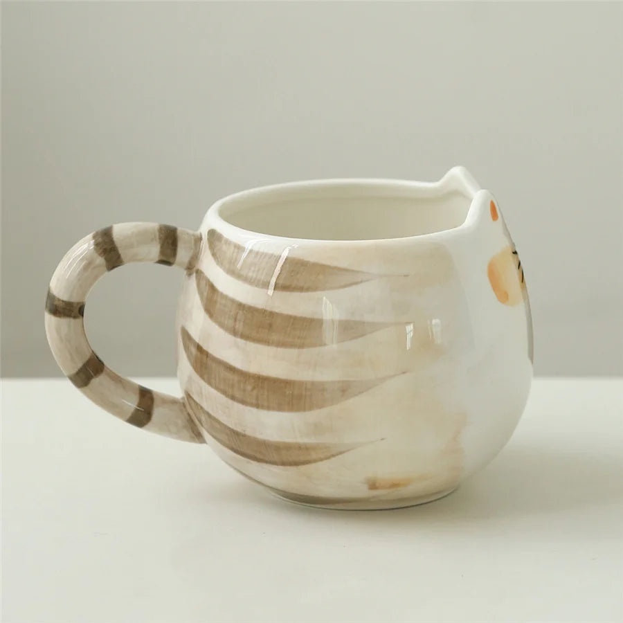 Cute ceramic cup, cat shaped mug, milk, coffee, and water cups