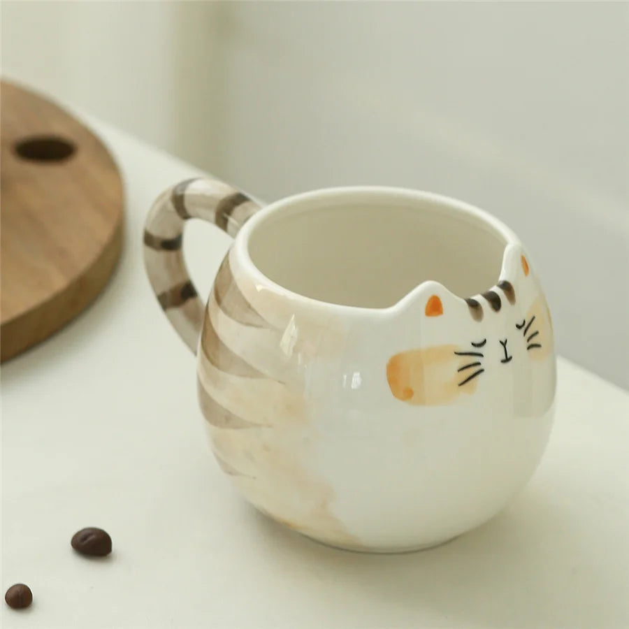 Cute ceramic cup, cat shaped mug, milk, coffee, and water cups