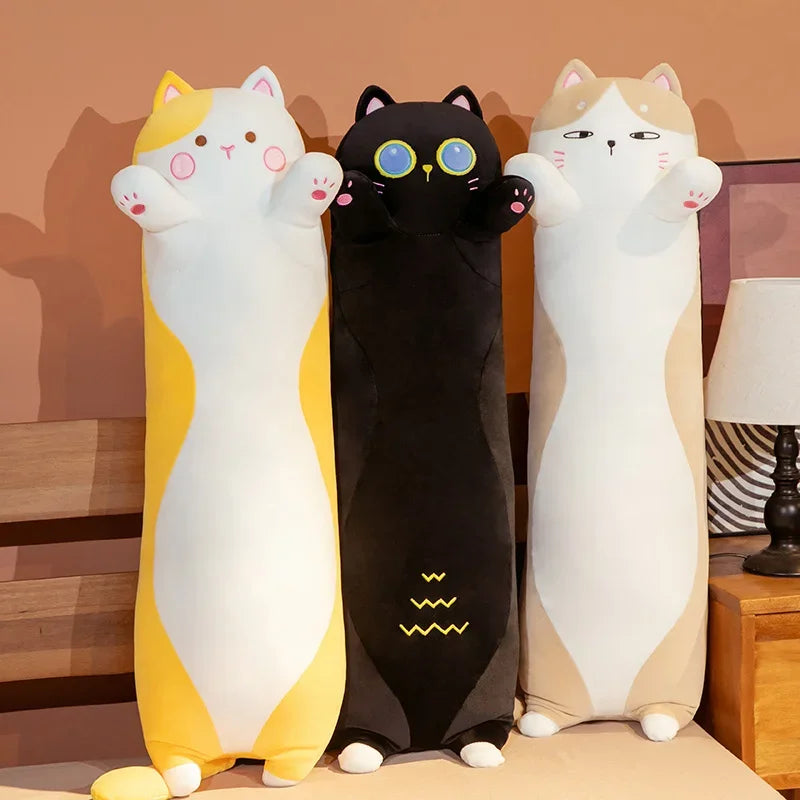 Giant Cats Plush Toy Cylidrical Animal Bolster Pillow Cat Stuffed Plushie Children Sleeping Friend Gift