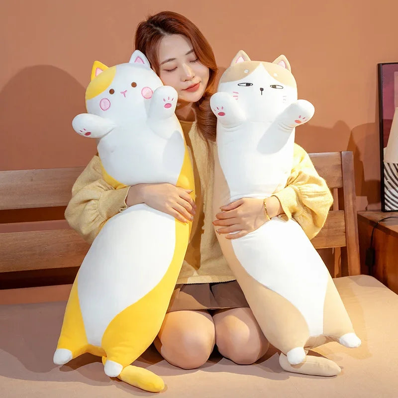Giant Cats Plush Toy Cylidrical Animal Bolster Pillow Cat Stuffed Plushie Children Sleeping Friend Gift
