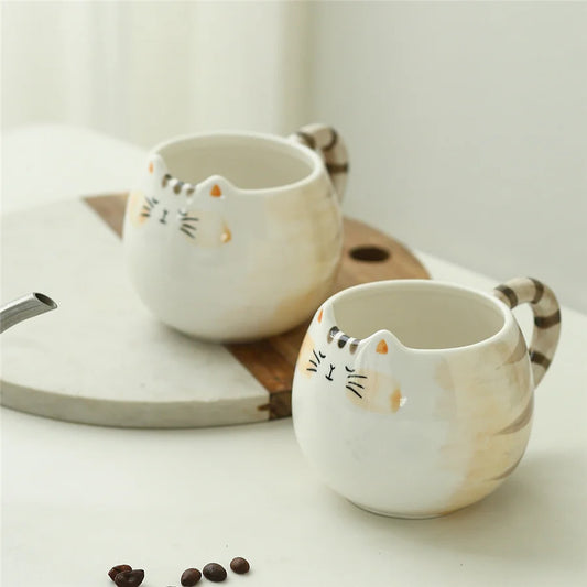 Cute ceramic cup, cat shaped mug, milk, coffee, and water cups