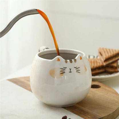Cute ceramic cup, cat shaped mug, milk, coffee, and water cups