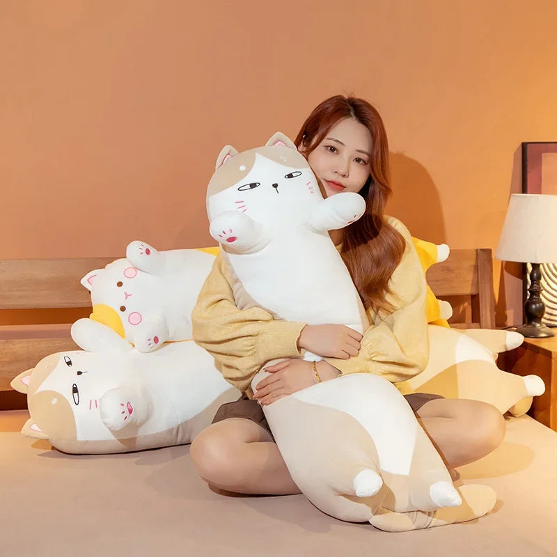 Giant Cats Plush Toy Cylidrical Animal Bolster Pillow Cat Stuffed Plushie Children Sleeping Friend Gift