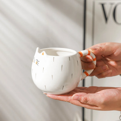 Cute ceramic cup, cat shaped mug, milk, coffee, and water cups