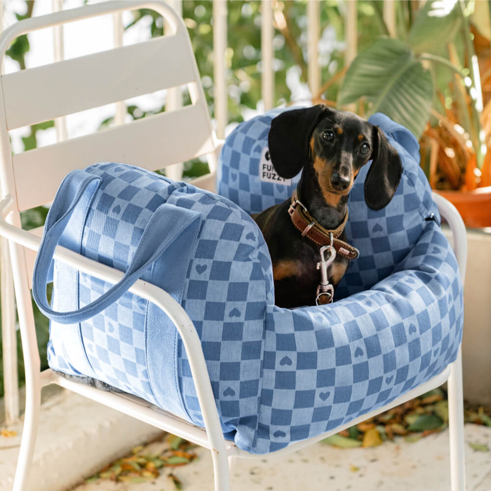 Vintage Heart Chequerboard Dog Car Seat Bed