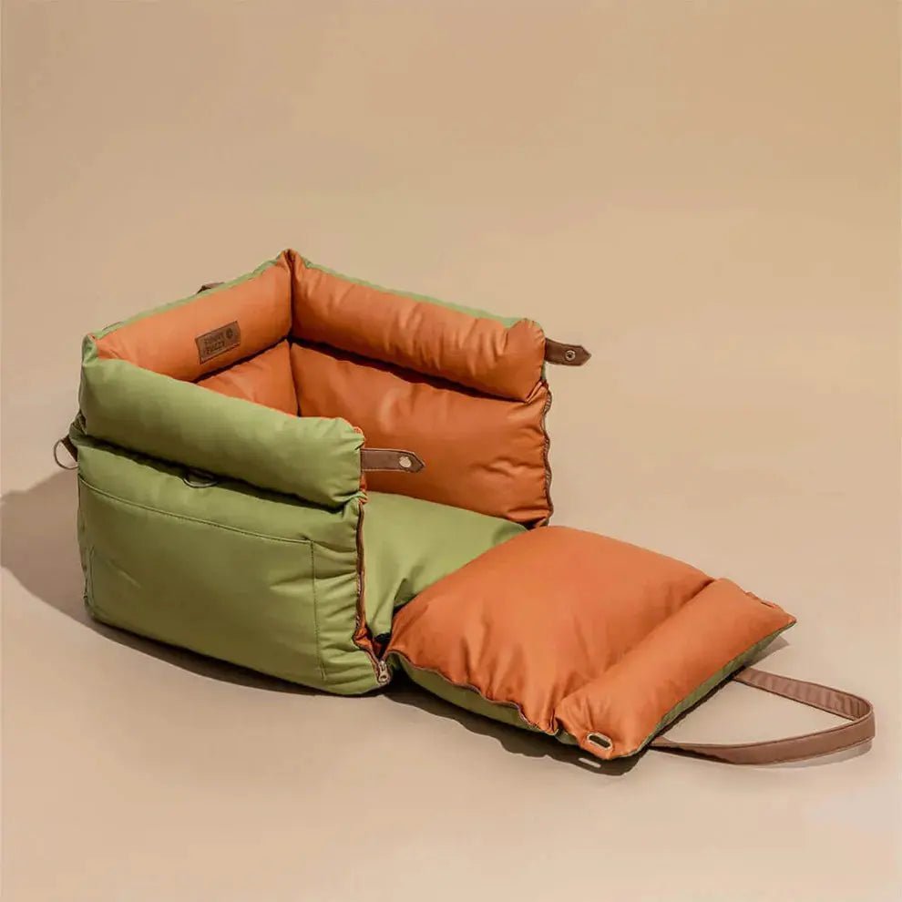 Dog Car Seat & Booster Bed – Faux-Leather, Safety Tether