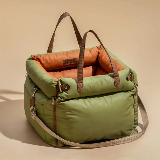 Dog Car Seat & Booster Bed – Faux-Leather, Safety Tether
