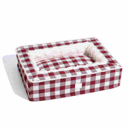 Calming Dog Bed – Festive Tartan Anti-Anxiety Plush Nest with Washable Cover & Orthopedic Foam Support (M–XL)