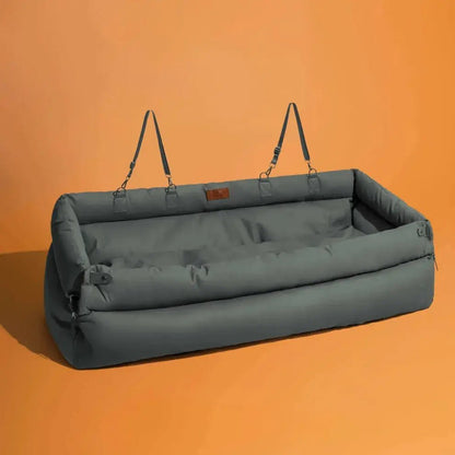 Dog Car Seat & Booster Bed – Faux-Leather, Safety Tether