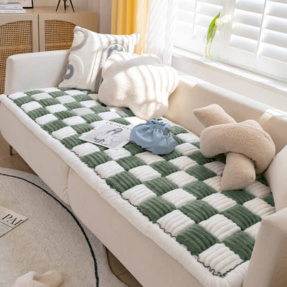 Cream-colored Large Plaid Square Fuzzy Pet Mat Bed